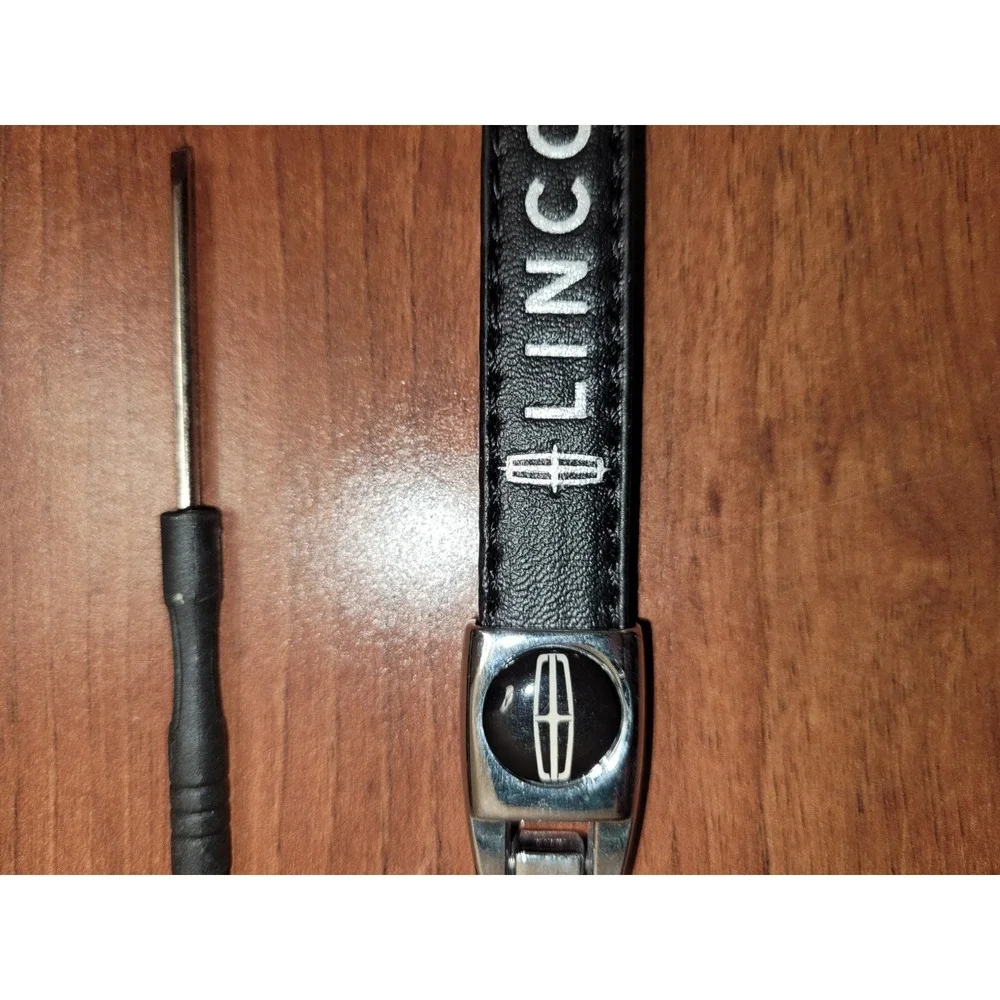 Lincoln Logo Black Leather Strap Keychain Key Fob w/ Metal Clip Key Ring